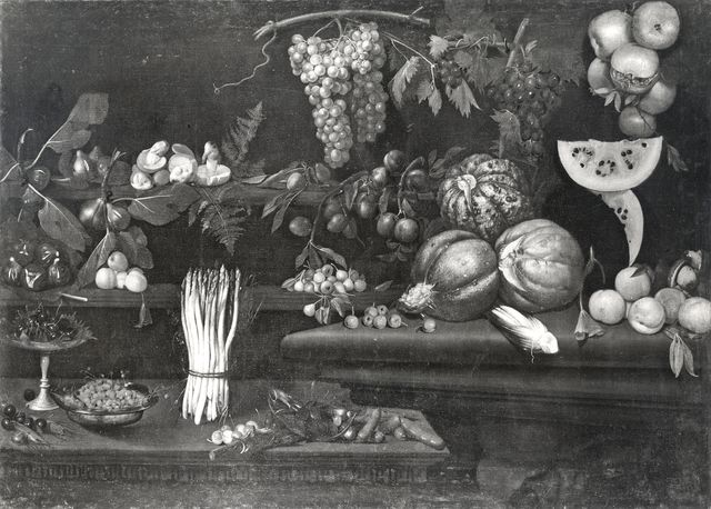 Anonimo — Autore non indicato - sec. XVII - Natura morta con frutta e ortaggi — insieme